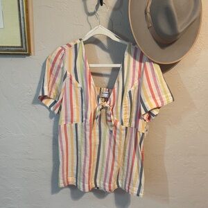 Old Navy Women’s Multicolor Striped Tie-Front Blouse size large NWT